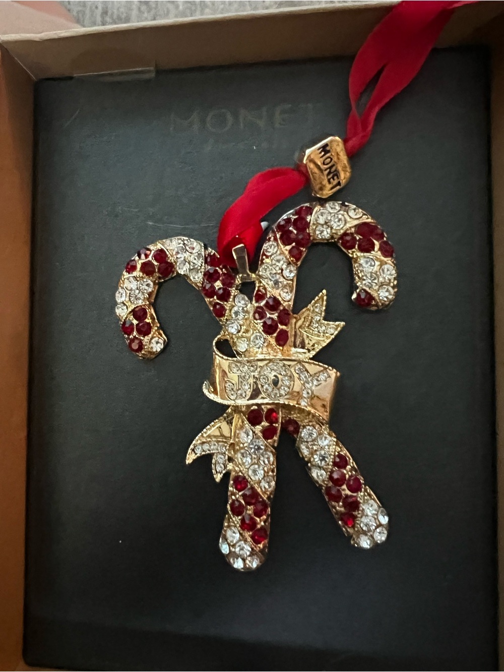 Monet Gold candy cane crystal ornament from 2017.